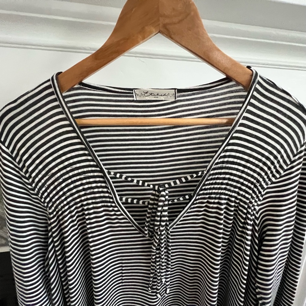 Anthro ETCHED Modal DOUBLE TIE V-Neck HI LO Flowy Stretch 3/4 Sleeve TOP XL - Picture 3 of 8